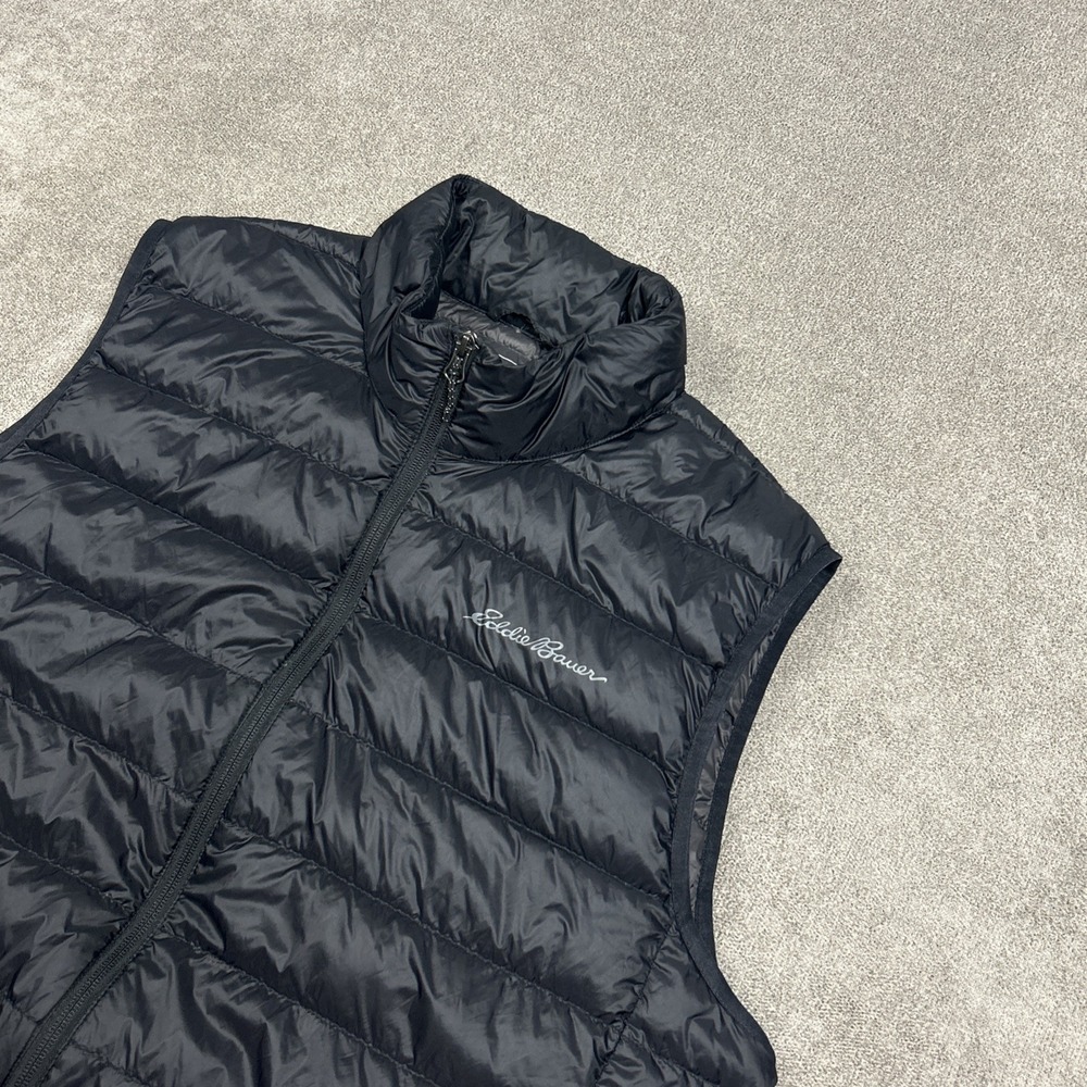 Eddie Bauer Mens XL Black 650 Down Puffer Vest Full Zip Pockets Quilted Jacket